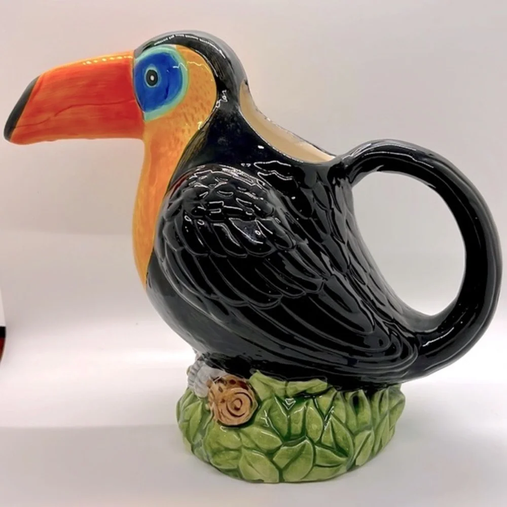 Vintage Toucan Bird Ceramic Colorful Beverage Pitcher